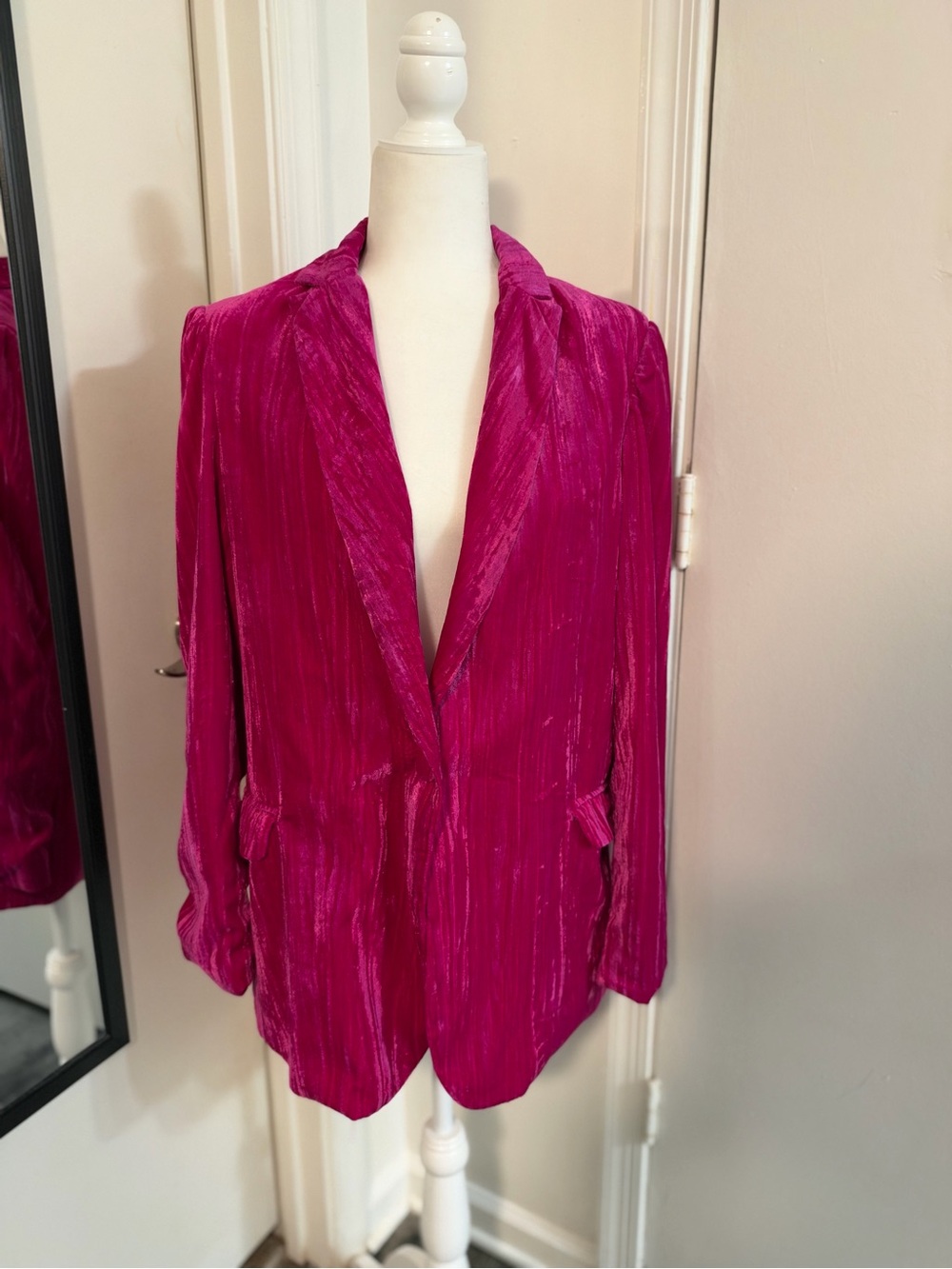 Nasty Gal Fuchsia Crushed Velvet Blazer